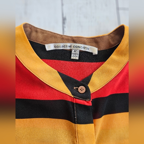 Collective Concepts Bright Stripe Colorful Half Sleeve Button Up Chiffon Blouse - Picture 7 of 11